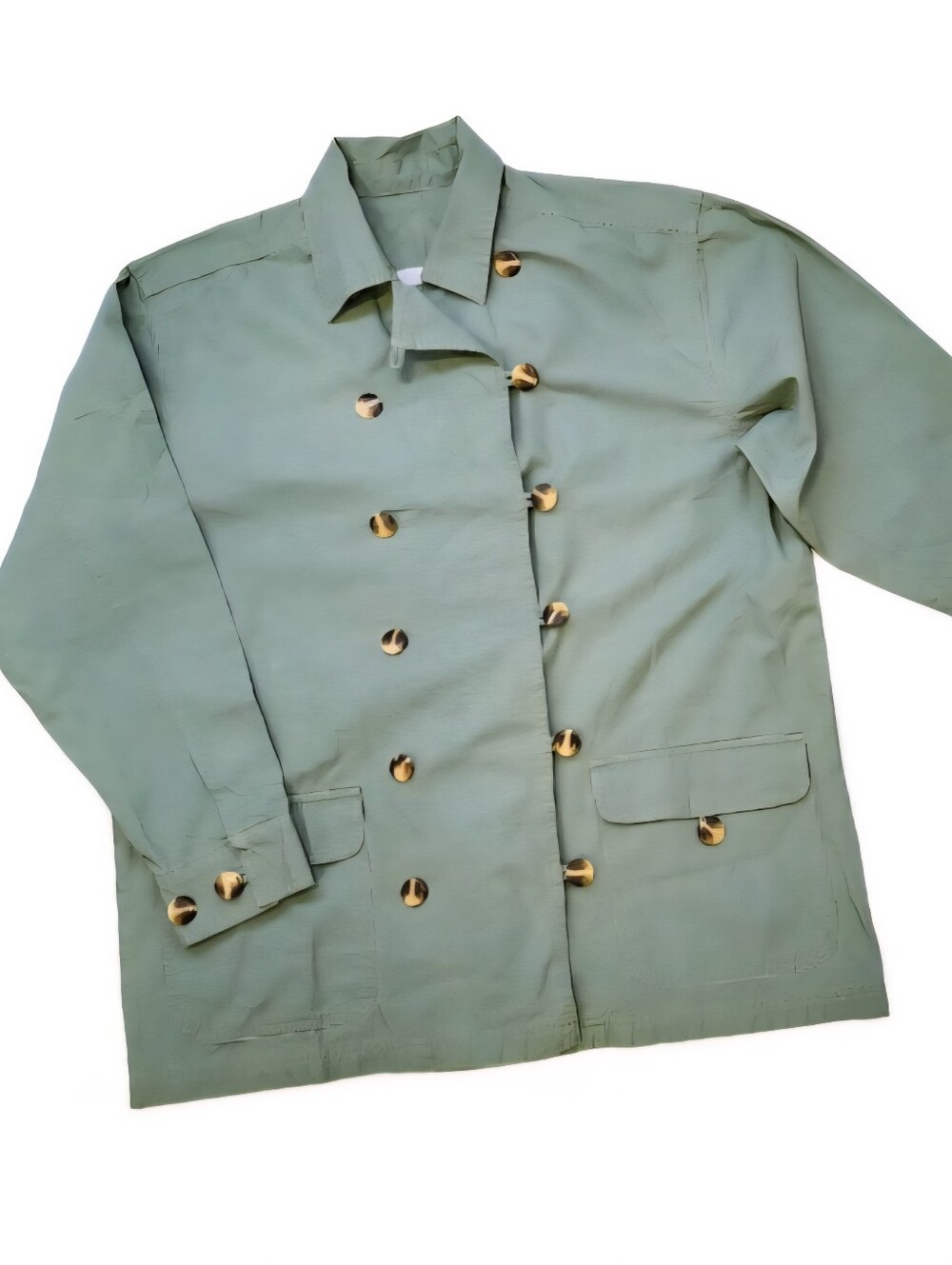 Fashion Bug Green Utility Style Jacket Women's Medium Cotton Gold Button Safari